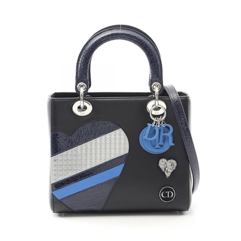 Dior Lady handbag leather black blue tones